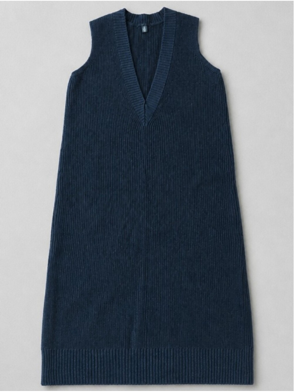 COS Navy Ribbed V-Neck Knit Midi Wool Dress